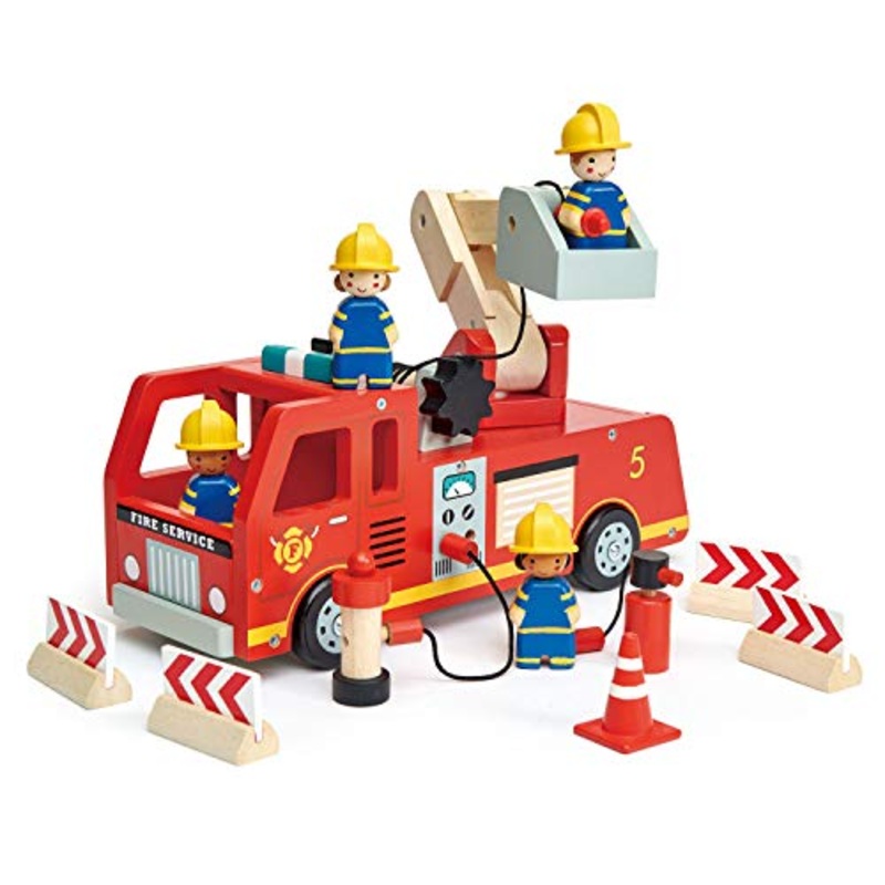 Tender Leaf Toys - Fire Engine - Wooden Fire Truck Toy with Firefighters and Accessories