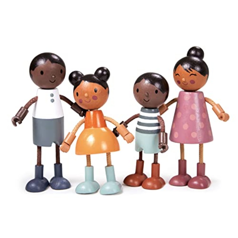 Tender Leaf Toys - Humming Bird Doll Family - Multicultural Wooden Dolls House Family Set with Flexible Arms and Legs