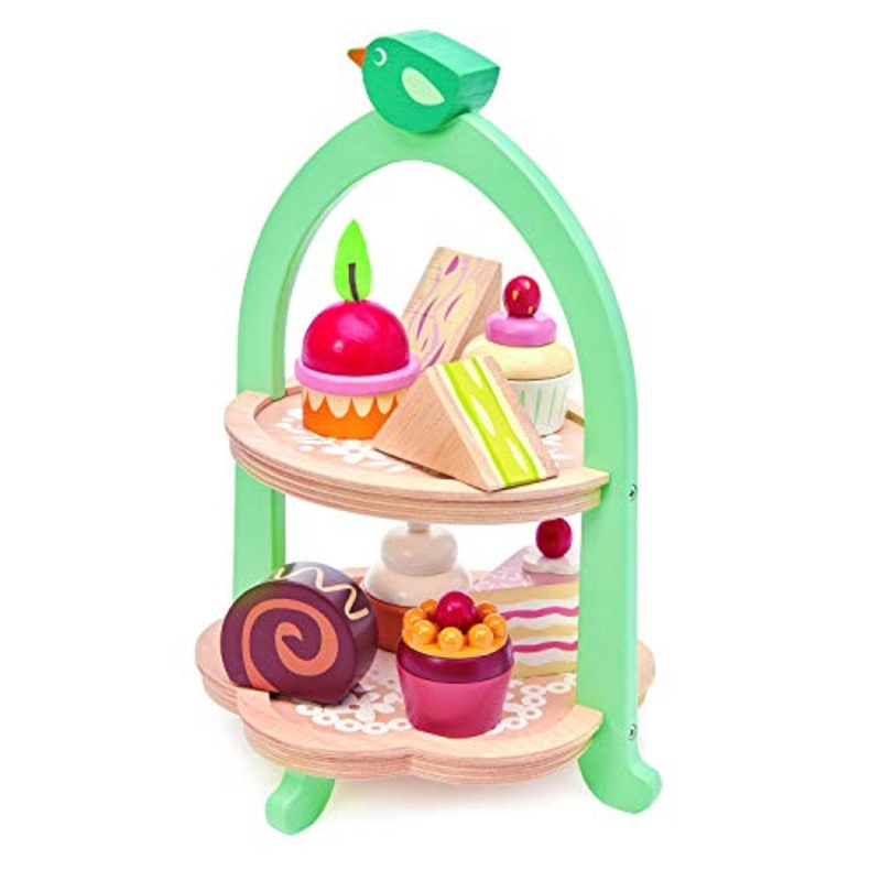 Tender Leaf Toys Mini Chef Birdie Afternoon Tea Stand ? Realistic English Sandwich, Cake and Pastry Tower for Tea Party or Dessert Treats, 3+