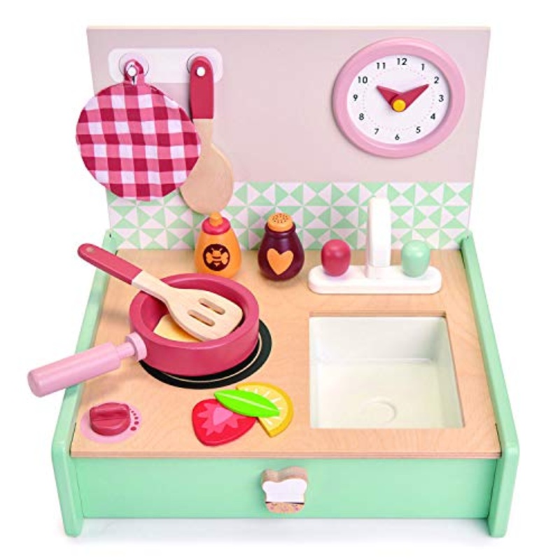 Tender Leaf Toys Mini Chef Kitchenette ? Foldable Portable Wooden Kitchen with Accessories for Pretend Cooking ? Develops Social, Creative and Imaginative Skills ? Learning Role Play ? Ages 3+ Years