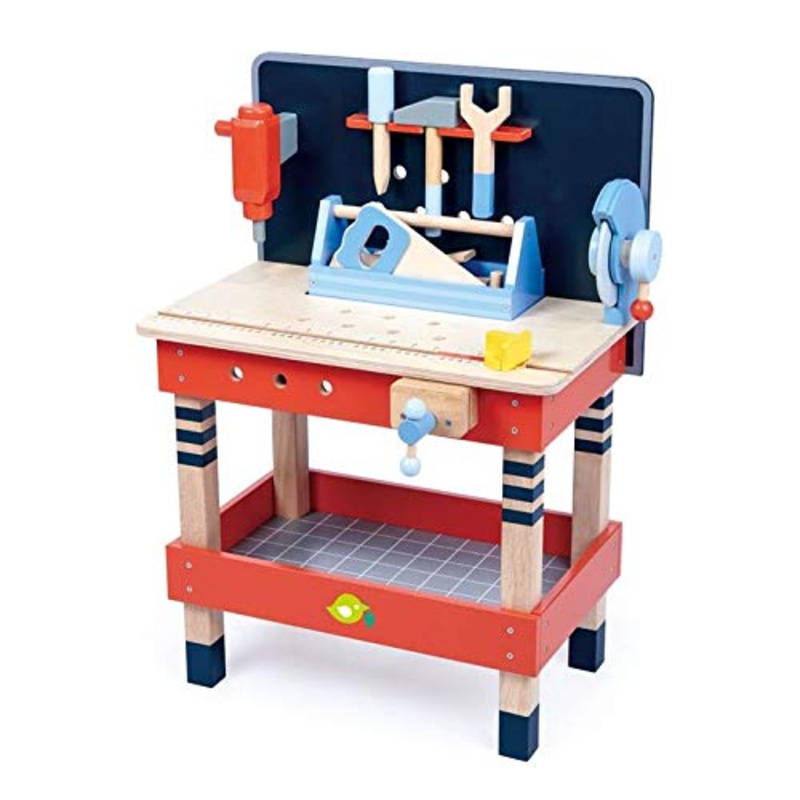 Tender Leaf Toys Tool Bench 18 Pieces Pretend Play Construction Tool Set Made with Premium Materials and Craftsmanship, 3+