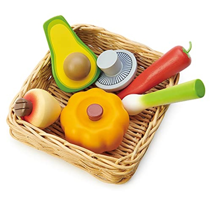 Tender Leaf Toys - Veggie Basket - Pretend Food Play Supermarket Shopping Game Accessories