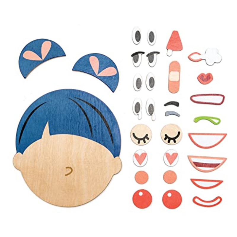 Tender Leaf Toys  Whats Up - 32 Pc Wooden Magnetic Puzzle Face Expression Learning Playset