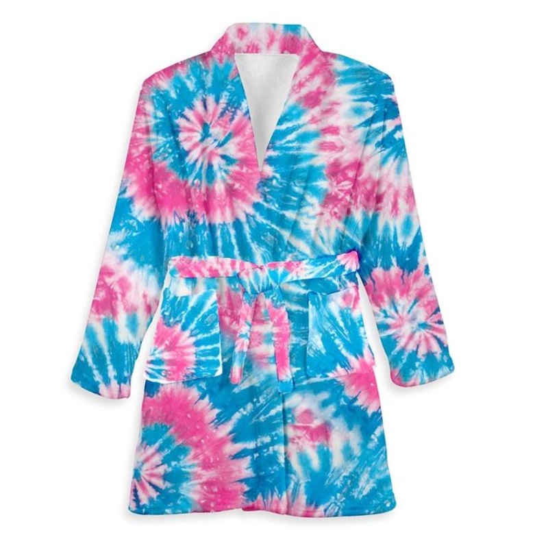 Top Trenz Fuzzy Bathrobe - Tie Dye Pink Blue COTTON CANDY, Size k10/12