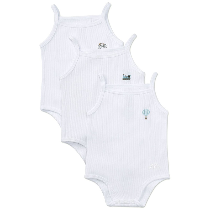 MeMoi Ribbed On The Move Boys Bodysuits 3 Pack, White-White-White 3M