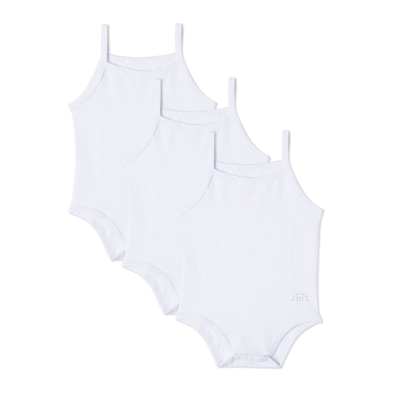 MeMoi Solid Bodysuits 3 Pack, White-White-White 3M