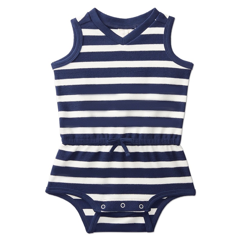 MeMoi Terry Striped Romper, Blue 6M