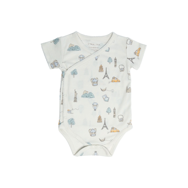 Pima Lima Travel Short Sleeve Kimono Bodysuit, White 0-3M
