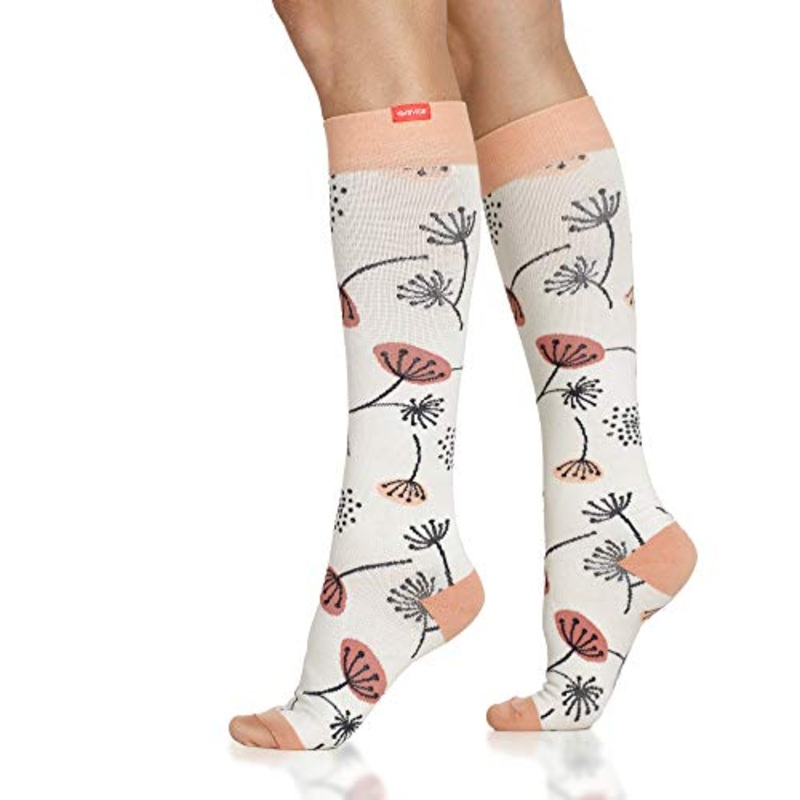 VIM & VIGR Cotton 20-30 mmHg Medical Grade Compression Socks (Cream & Salmon Wishes, Medium/Large)