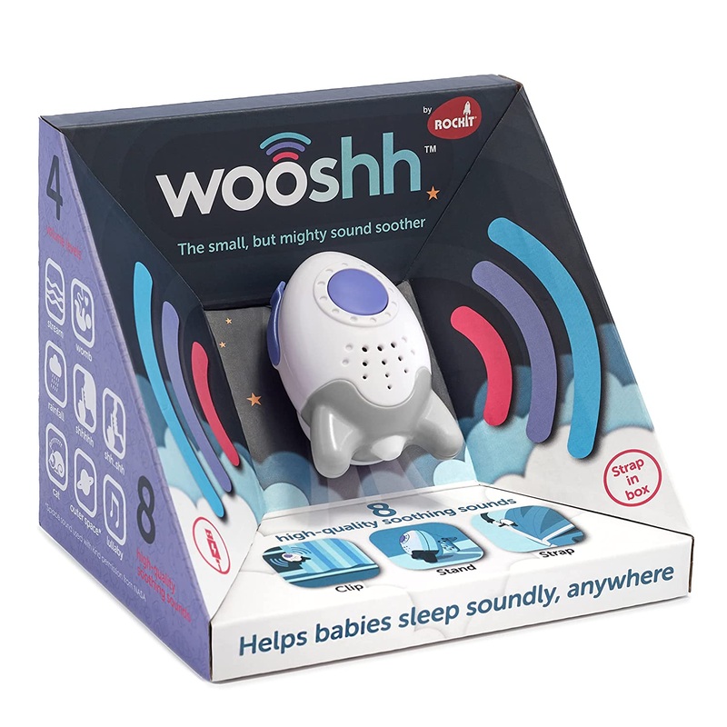 Wooshh by Rockit. Rechargeable, Portable Sound-Soother with 8 Calming Sounds and 4 Volume Levels. Stand, Clip or Strap it. You can take it with You Everywhere. White Noise