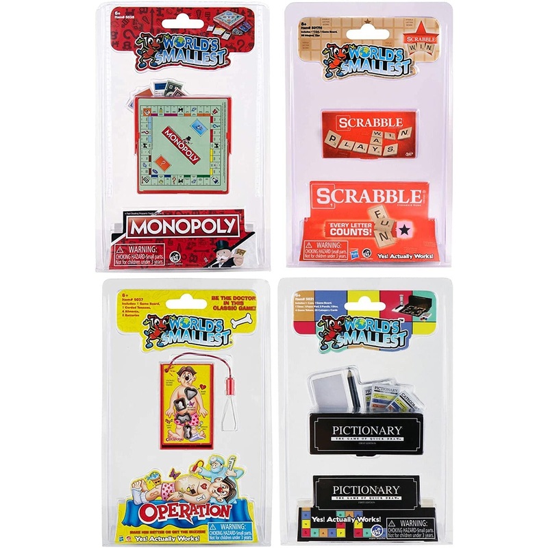 World's Smallest-Pictionary, Operation, Scrabble, Monopoly