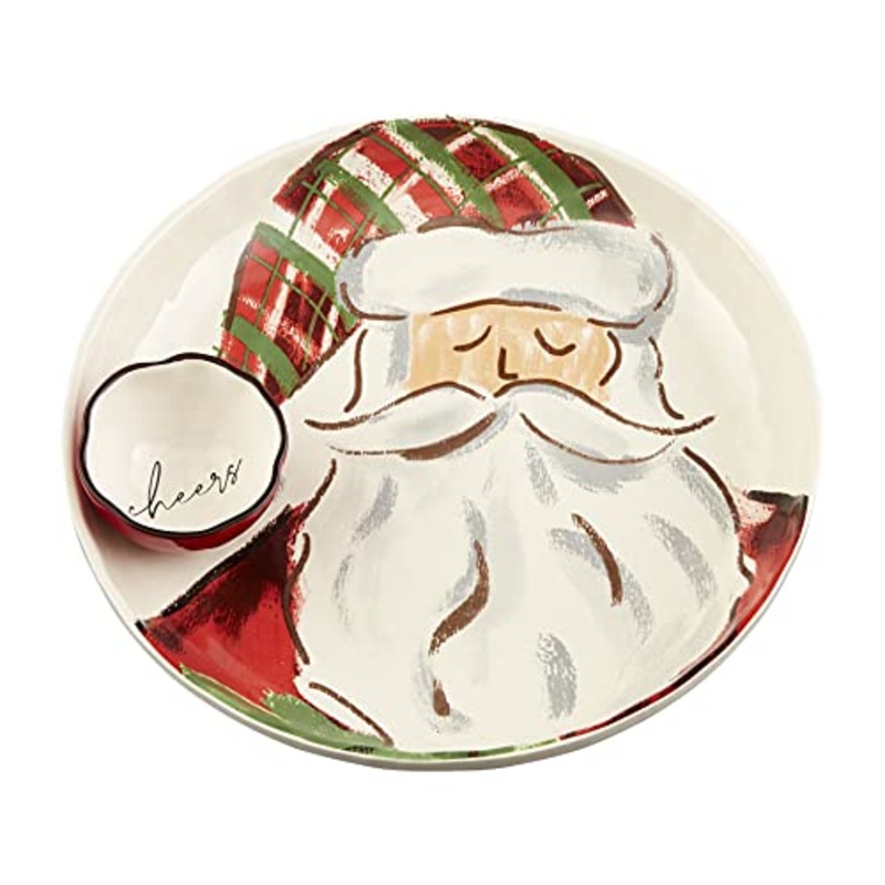 Mud Pie Tartan Santa Chip & Dip Set