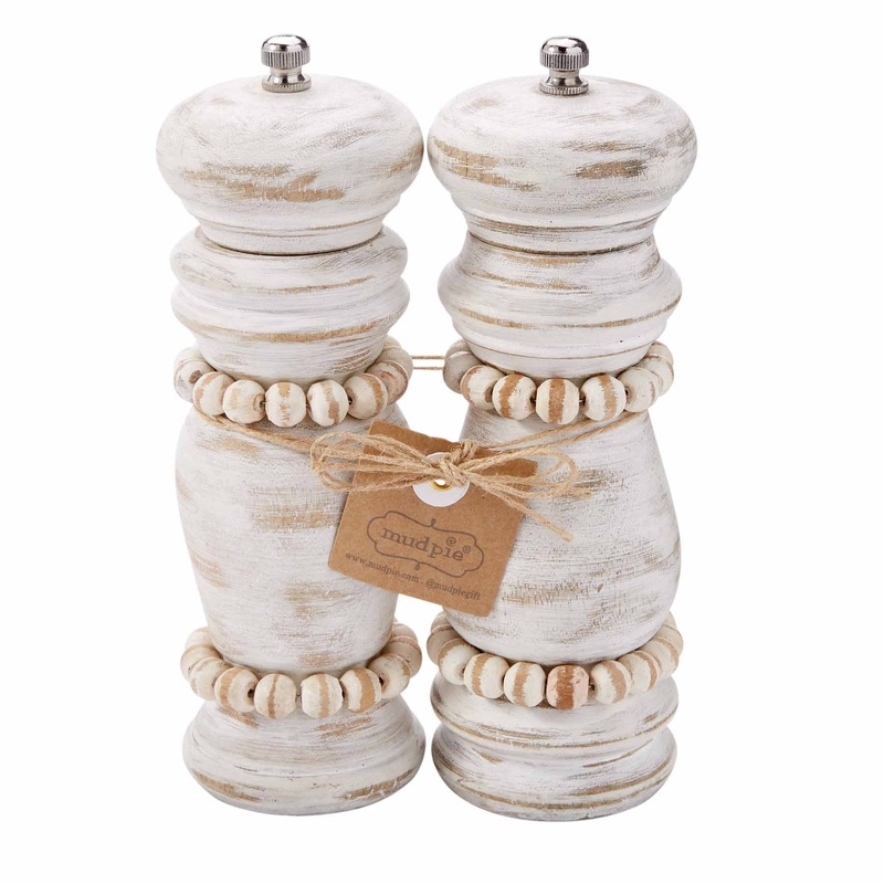 Mud Pie White Wood Salt & Pepper Grinders