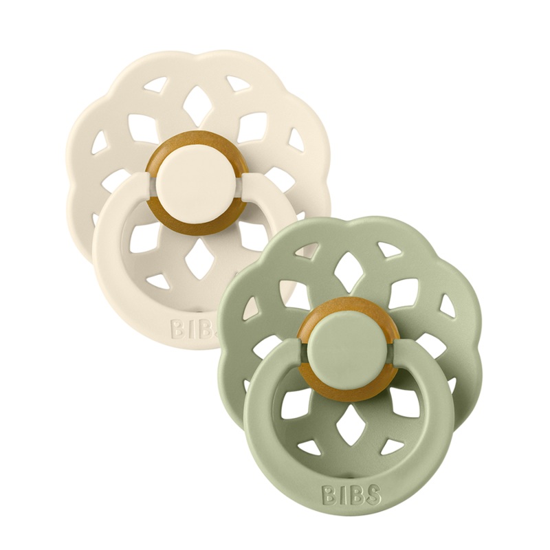 BIBS Boheme Round Latex Pacifier, 2 Pack, Size 1 Ivory/Sage