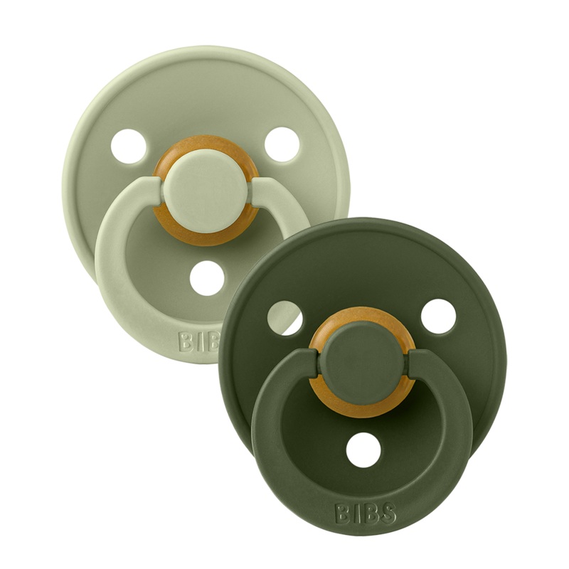 BIBS Colour 2 Pack Round Pacifier, Latex Size 1 Round Sage/Hunter Green