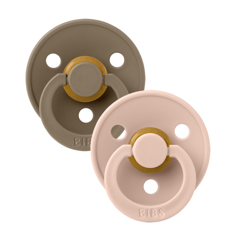 BIBS Colour 2 Pack Round Pacifier, Latex Size 2 Round Dark Oak/Blush