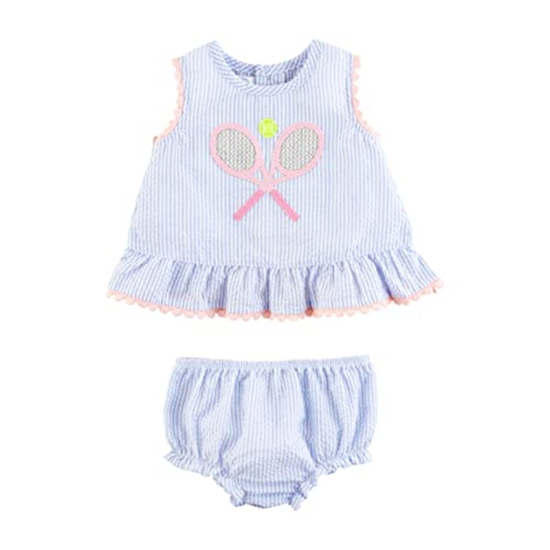 Mud Pie Tennis Seersucker Pinafore Set 3-6M