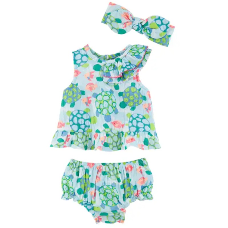Mud Pie Turtle Pinafore & Headband Set 0-3M