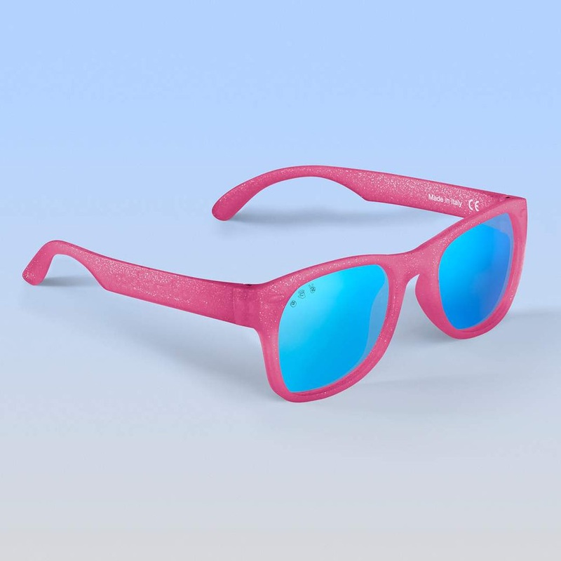Roshambo Wayfarer Pink Glitter Baby Sunglasses (Blue Polarized), Ages 0-2