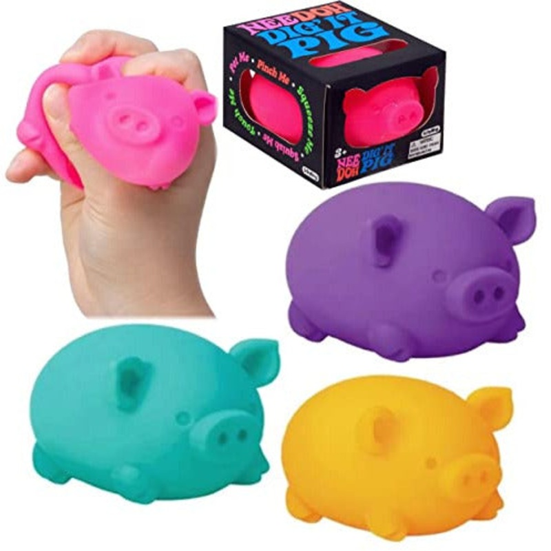 Schylling Nee Doh Dig' It Pig...Groovy Glob! Squishy, Squeezy, Stretchy Stress Fidget Balls Gift Set Party Bundle - 3 Pack