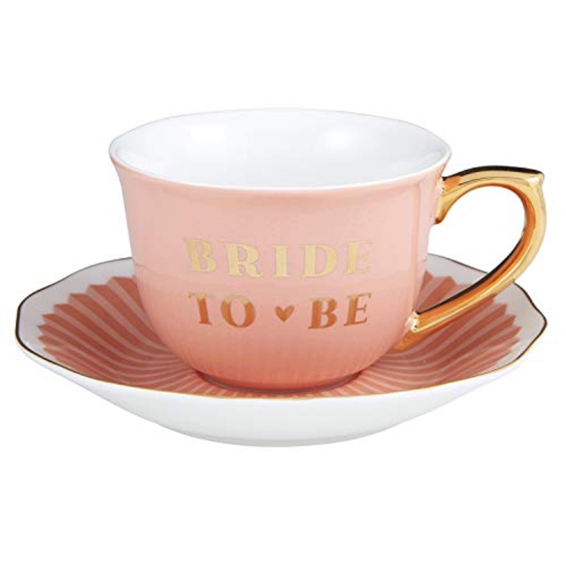 Slant Collections Ceramic Tea Cup & Saucer Set, 5-Ounce, Bride To Be