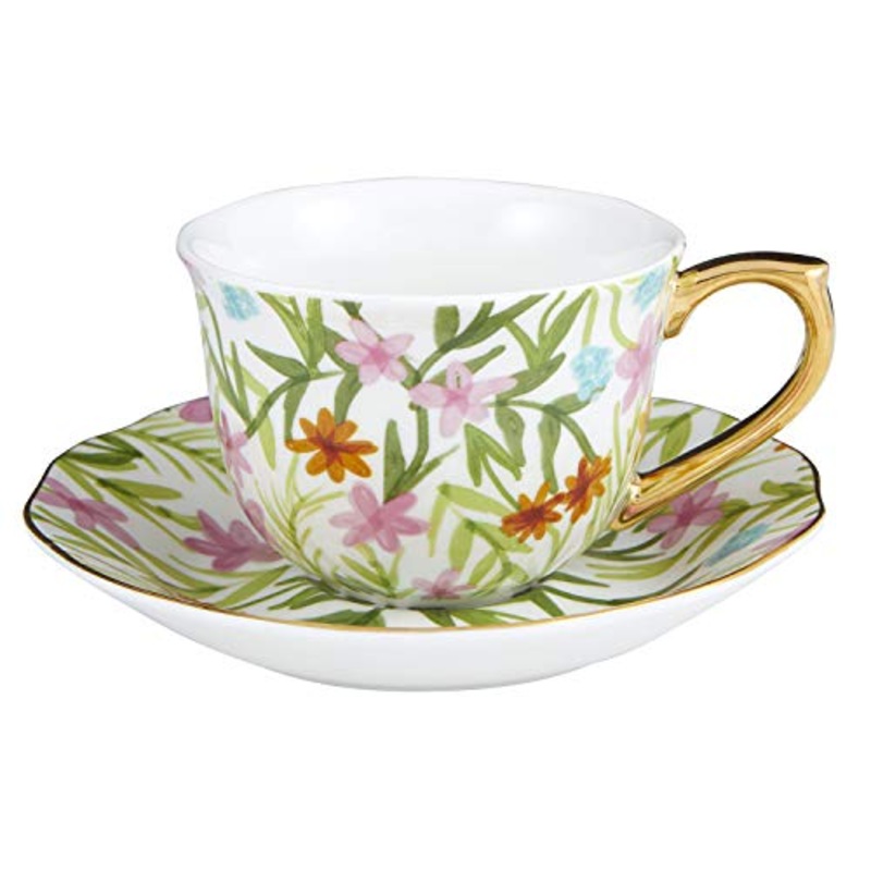 Slant Collections Ceramic Tea Cup & Saucer Set, 5-Ounce, Floral