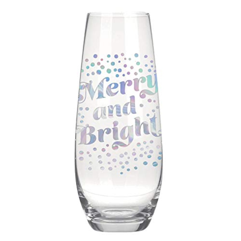 Slant Collections Stemless Champagne Glass - Merry and Bright, 11.8oz.