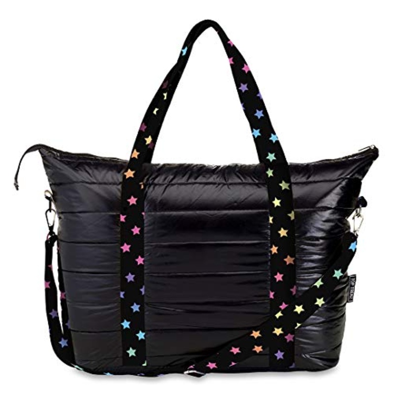 Top Trenz Puffer Weekender Totes Black w/ Grey Camo Stripe Strap