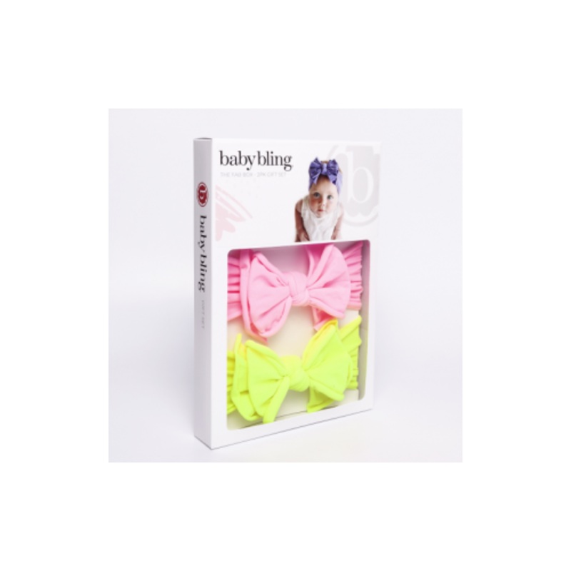 Baby Bling Bows Fab-Bow-Lous 2 Pack Box Set, Neon Pink-a-Boo & Neon Safety Safety Yellow