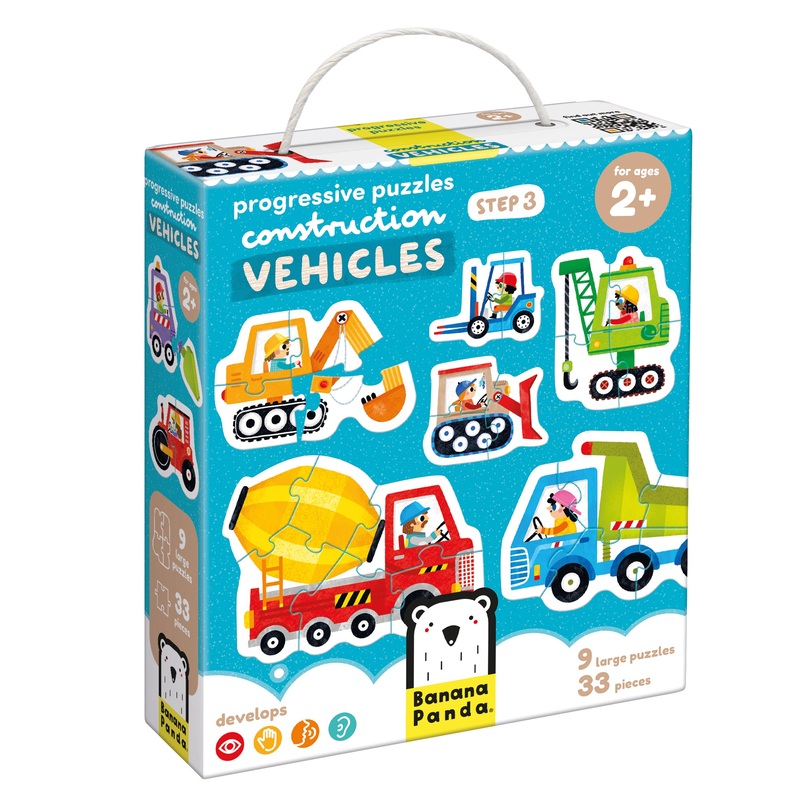 Banana Panda Progressive Puzzles Construction Vehicles, 2+