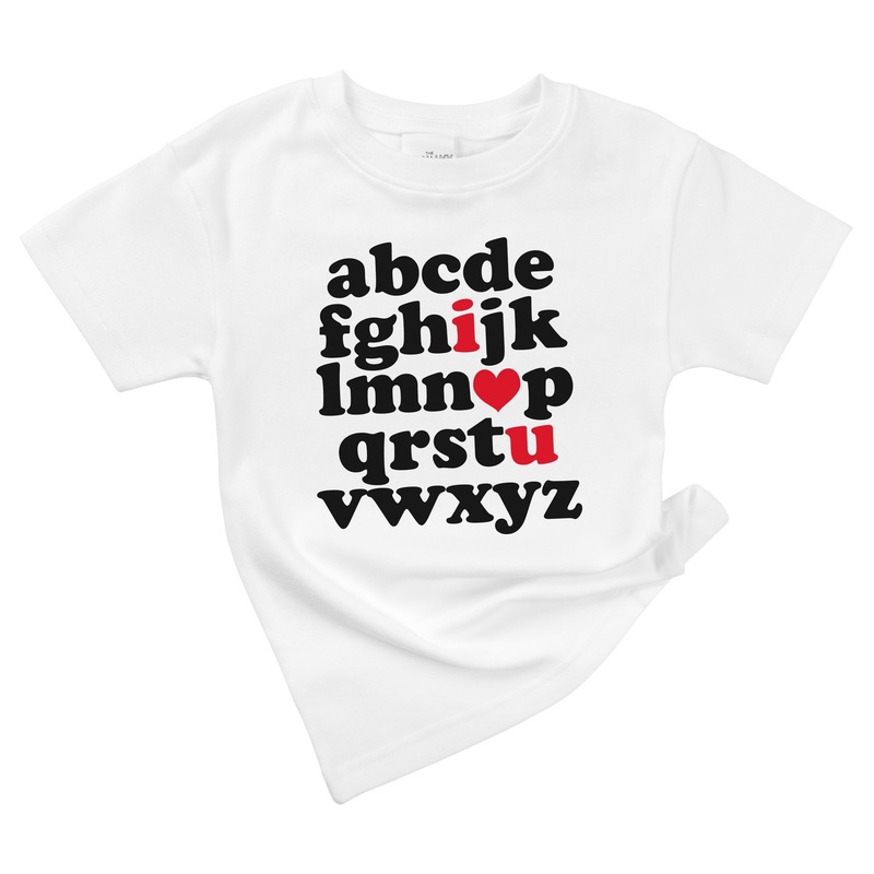 Spunky Stork Love ABC Valentine's Day I Love You Organic Baby Kids Shirt, White 18-24M