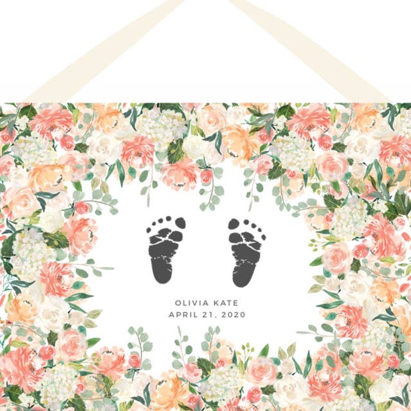 Baby Footprint Kit, Peachy Floral