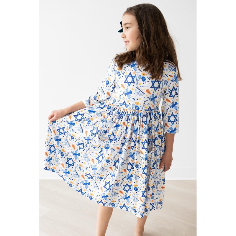 Mila & Rose Happy Hanukkah 3/4 Sleeve Pocket Twirl Dress 2T
