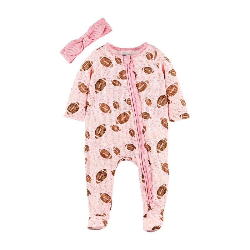 Mud Pie Pink Football Baby Sleeper 3-6M