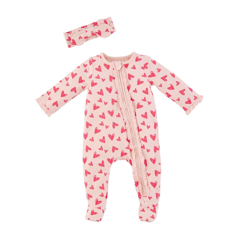 Mud Pie Valentine'S Pink Baby Sleeper 0-3M