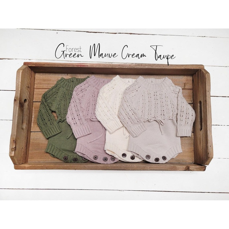 Olive & Cradle Zoya Cotton Sweater Romper Baby Outfit Cream 0-3M