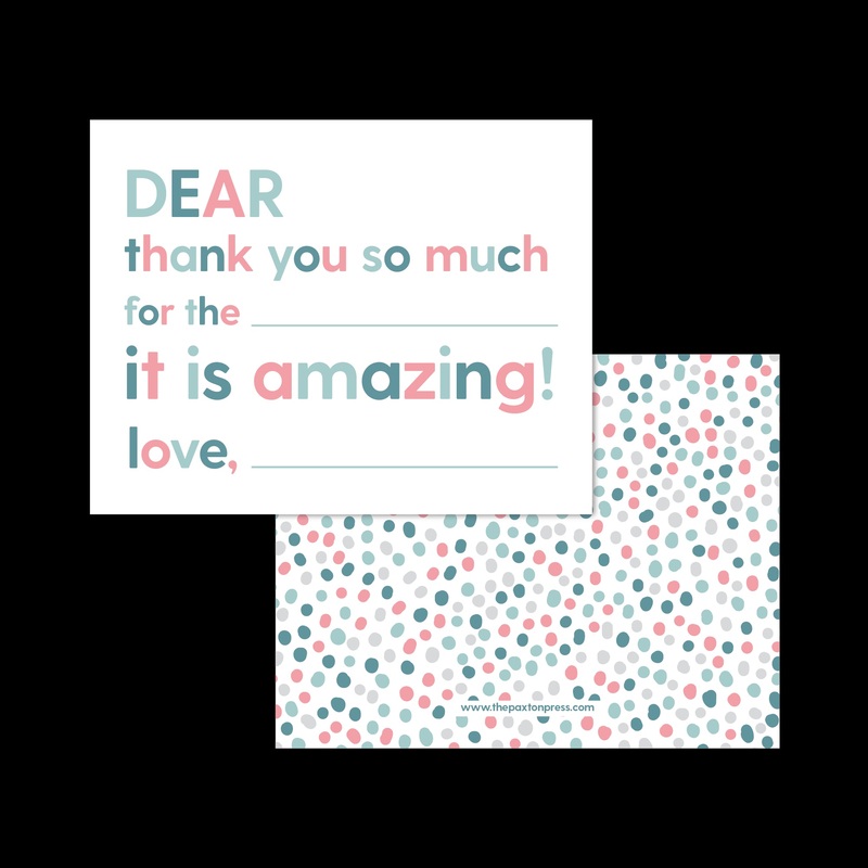 The Paxton Press Kids Fill In The Blank Thank You Pink & Blue Dots