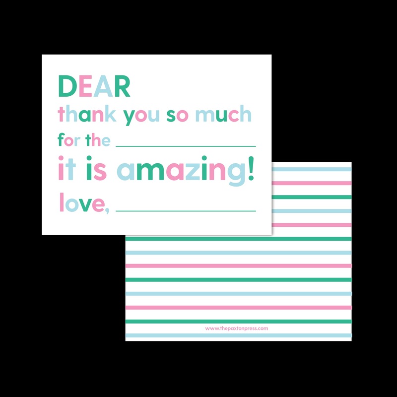 The Paxton Press Kids Fill In The Blank Thank You Pink & Blue Stripes