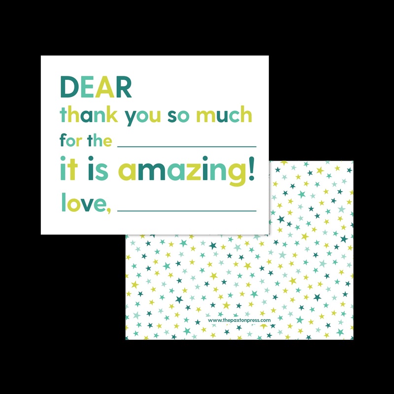 The Paxton Press Kids Fill In The Blank Thank You Star Design Green & Blue Stars