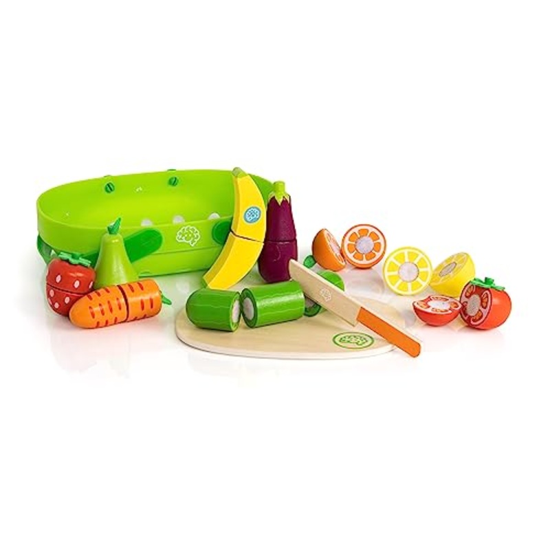 Fat Brain Toys Pretendables Fruit & Veggie Basket Set - Pretendables Fruit & Veggie Basket - New Imaginative Play for Ages 3 to 7