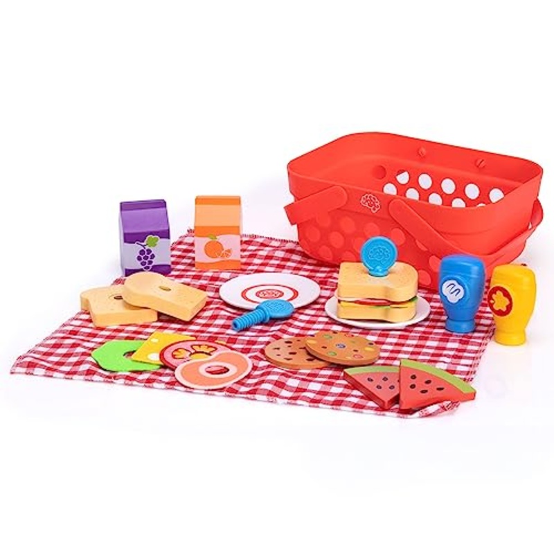 Fat Brain Toys Pretendables Picnic Basket Set - Pretendables Picnic Basket - New Imaginative Play for Ages 3 to 7