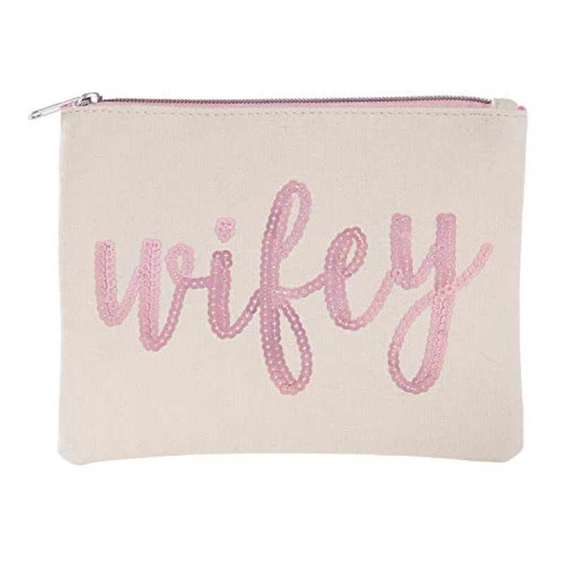 Slant Collections Canvas Cosmetic Bag, 6x6 Inch, Wifey
