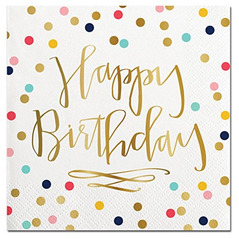Slant Collections Happy Birthday Foil Design Cocktail Party Napkins - 20 Count