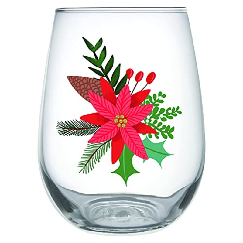 Slant Collections Holiday Stemless Wine Glass - Poinsettia, 20 oz.
