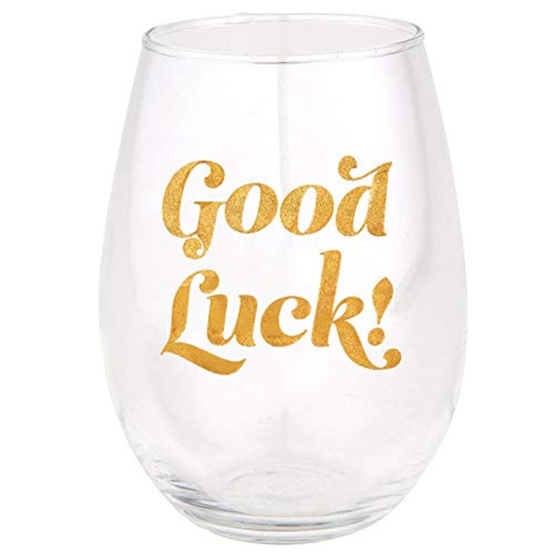 Slant Collections - Jumbo Stemless Wine Glass, 30-Ounce, Good Luck!