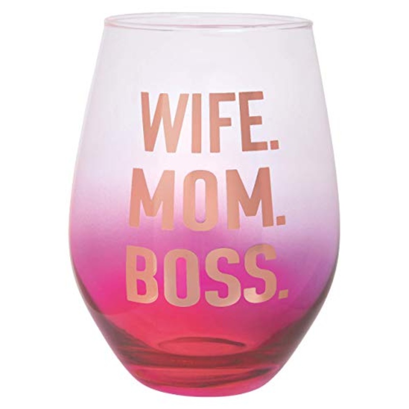 Slant Collections Jumbo Stemless Wine Glass - Wife. Mom. Boss., 30 oz.