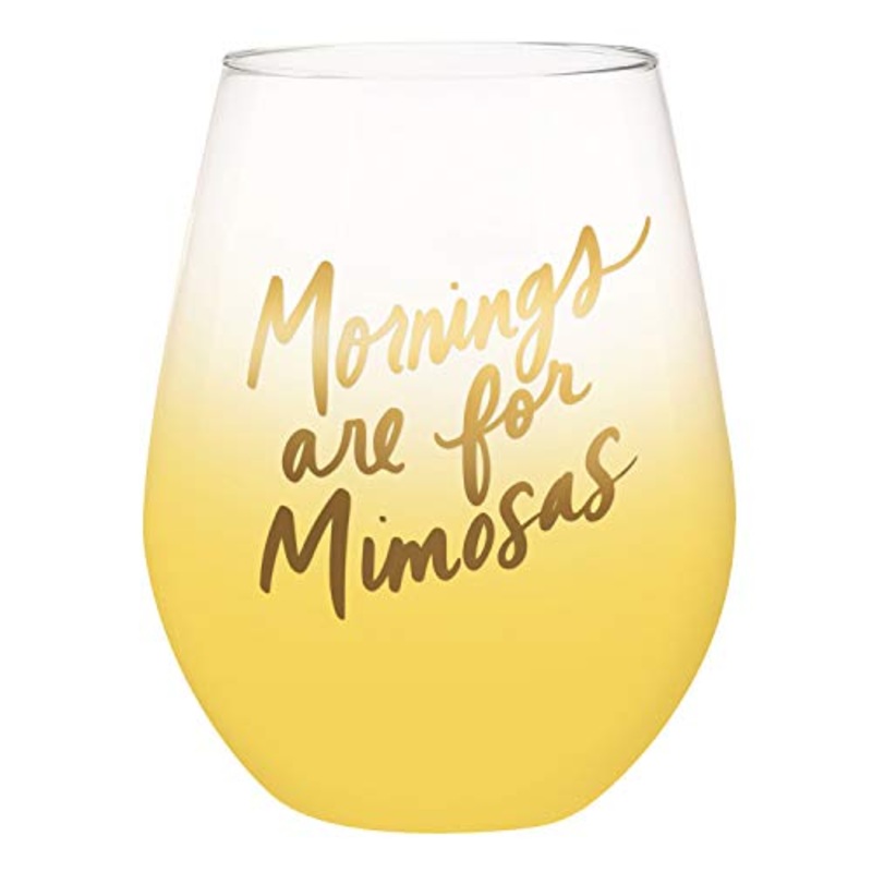 Slant Collections Stemless Jumbo Wine Glass -  Mornings are for Mimosas, 30 oz.