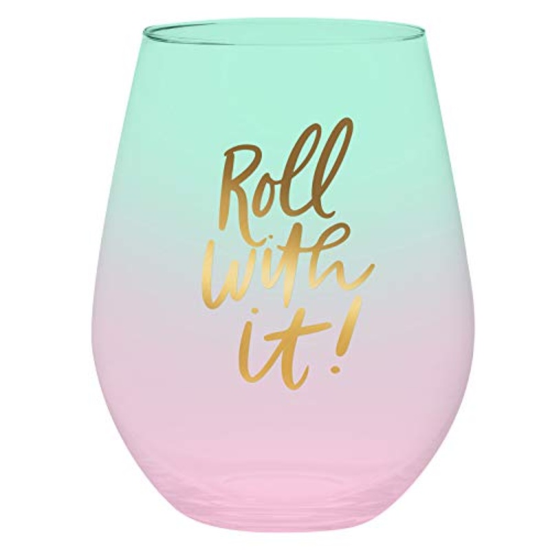Slant Collections Stemless Jumbo Wine Glass -  Roll With It, 30 oz.