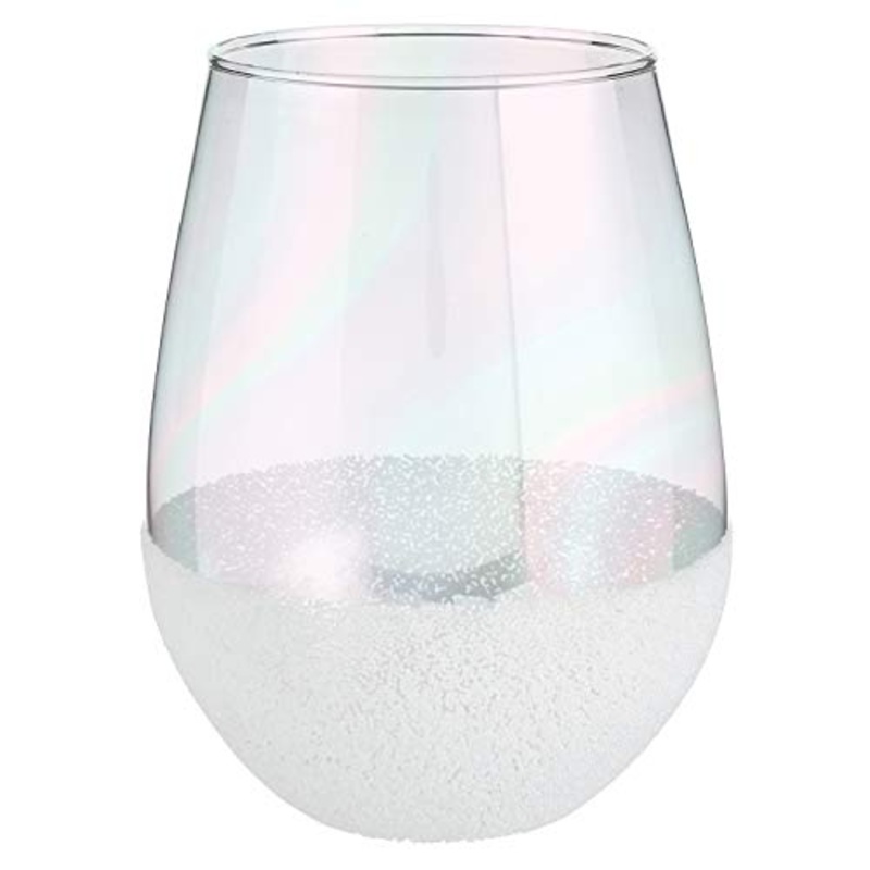 Slant Collections Stemless Jumbo Wine Glass -  White Beads, 30 oz.