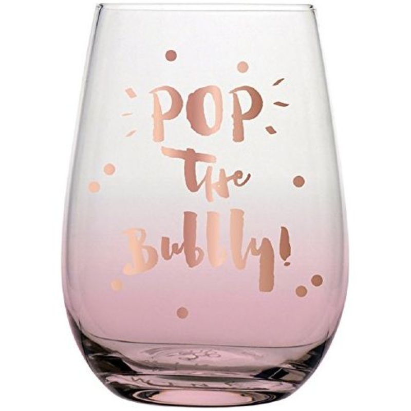 Slant Collections Stemless Wine Glass, 20-Ounce, Pop The Bubbly